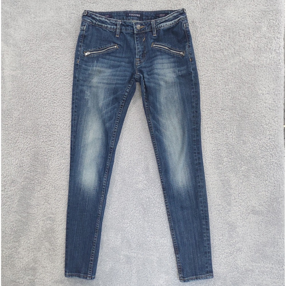 Vigoss Jagger Jeggings Women's 28 Blue Skinny Jeans Exposed Zipper Moto‎ Details